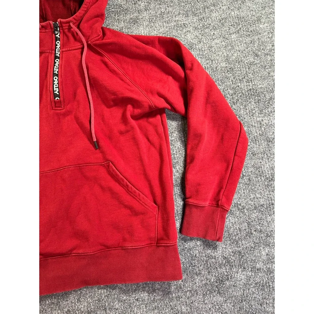 Oakley Hoodie Mens Large Red Quarter‎ Zip Custom Fit Raglan Sleeve Sweatshirt